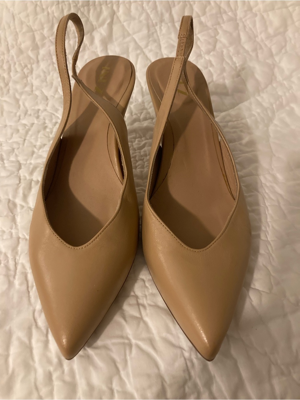 Inez Mia Pointed Toe Slingback Leather Pumps in Tan